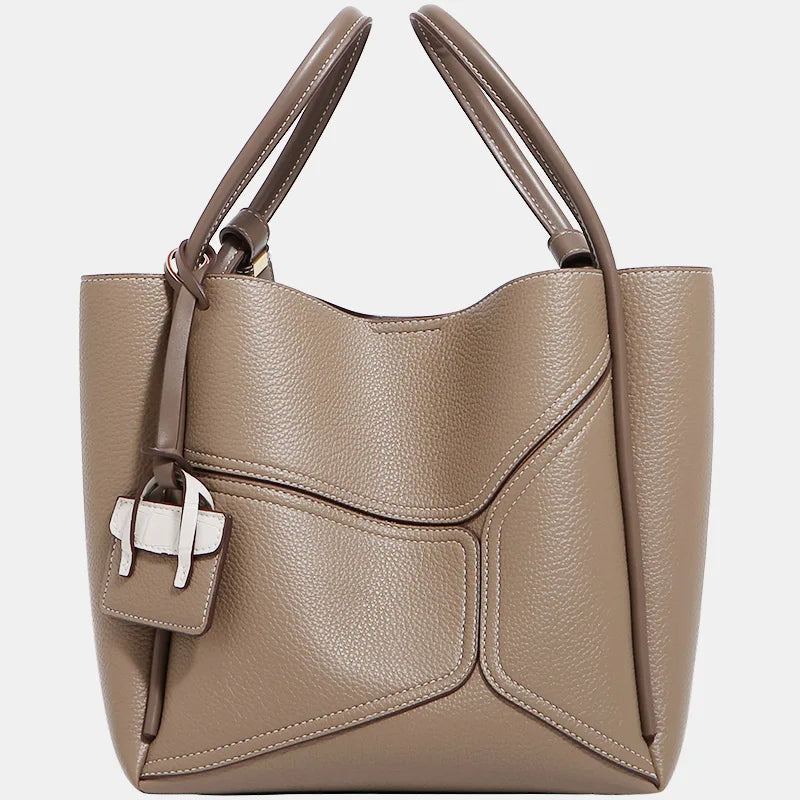 Albeux™ Geometric Genuine Leather Tote Bag | Luxe Panel Shoulder Handbag