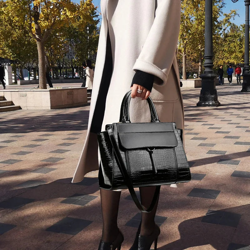 Albeux™ Modern Luxe Crocodile Pattern Satchel | Designer Leather Crossbody Handbag