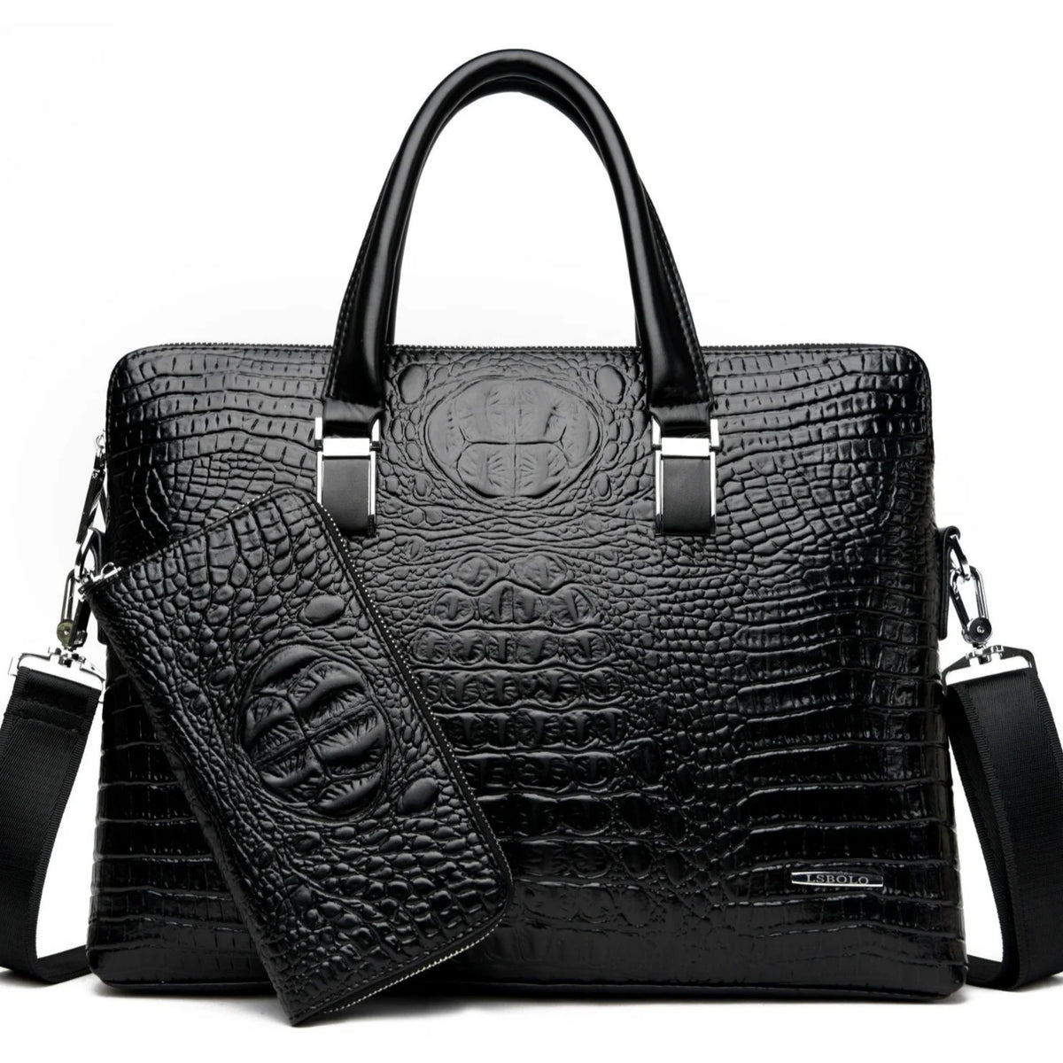 Albeux™ Executive Crocodile-Embossed Briefcase & Wallet Set | Laptop Messenger Bag