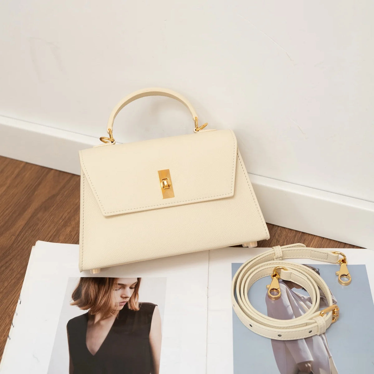 Albeux™ Executive Structured Leather Bag | Modern Classic Turn-Lock Crossbody