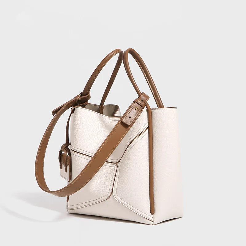 Albeux™ Geometric Genuine Leather Tote Bag | Luxe Panel Shoulder Handbag