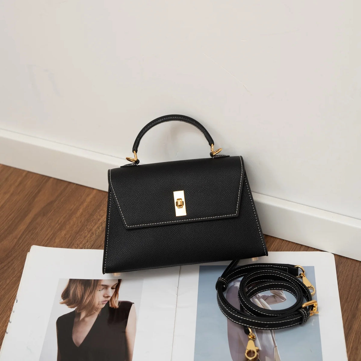 Executive Structured Leather Bag | Modern Classic Turn-Lock Crossbody