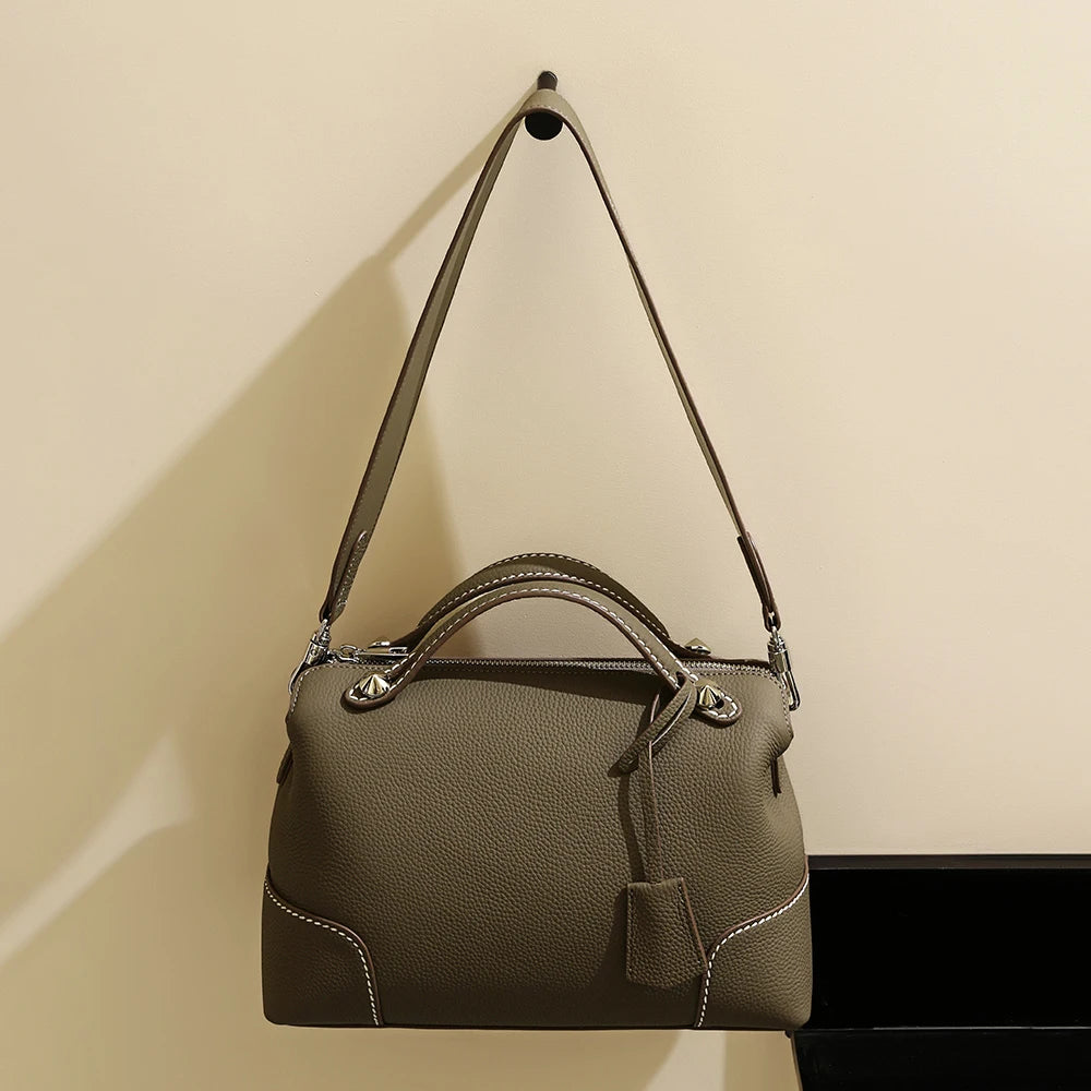 Albeux™ Parisian Pebble Leather Satchel | Luxe Top-Grain Cowhide Designer Crossbody Bag for Women