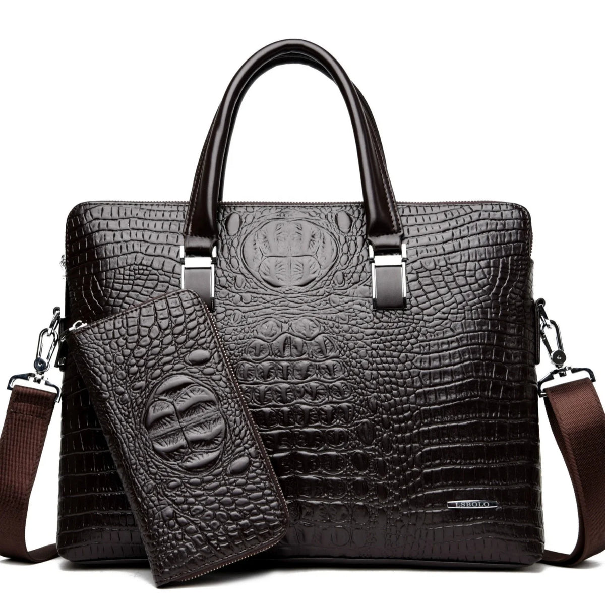 Albeux™ Executive Crocodile-Embossed Briefcase & Wallet Set | Laptop Messenger Bag