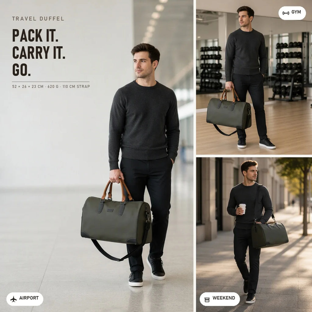 Albeux™ Executive Travel Duffle Bag | Water-Repellent PU Leather Holdall with Shoe Compartment