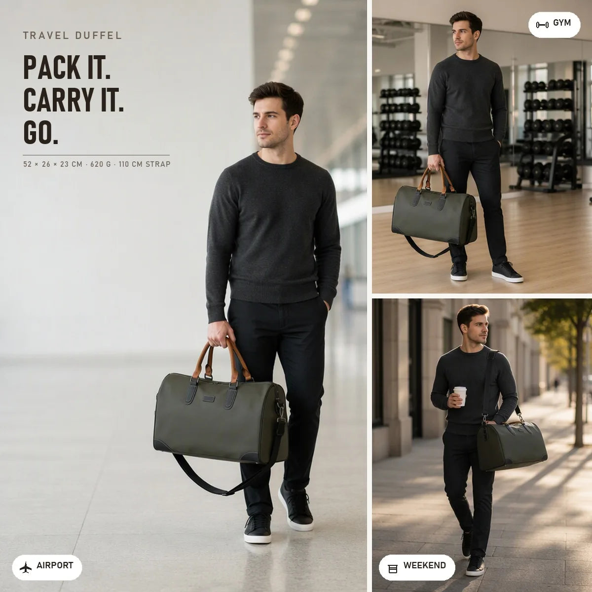 Albeux™ Executive Travel Duffle Bag | Water-Repellent PU Leather Holdall with Shoe Compartment