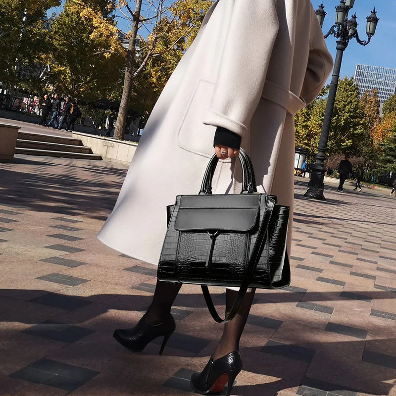 Albeux™ Modern Luxe Crocodile Pattern Satchel | Designer Leather Crossbody Handbag