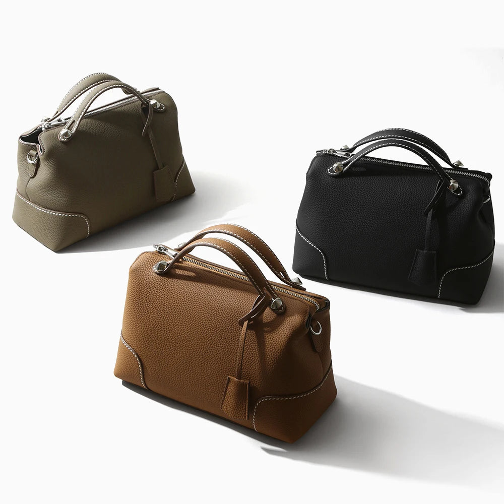 Albeux™ Parisian Pebble Leather Satchel | Luxe Top-Grain Cowhide Designer Crossbody Bag for Women