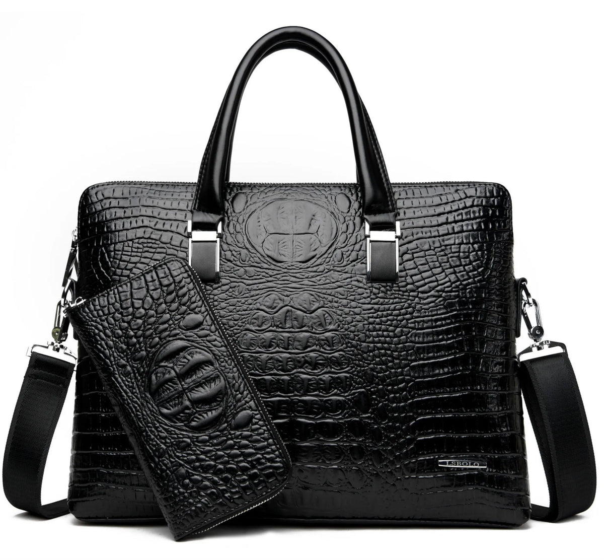 Albeux™ Executive Crocodile-Embossed Briefcase & Wallet Set | Laptop Messenger Bag
