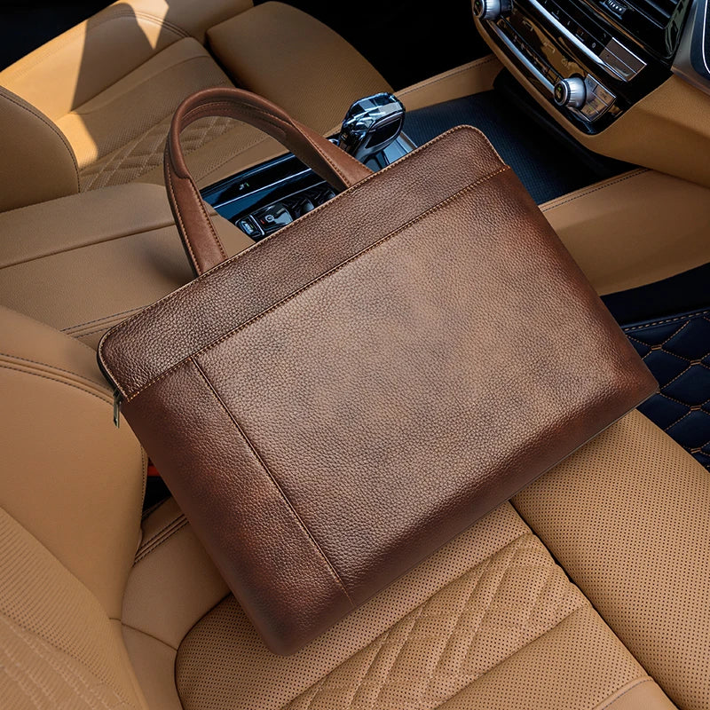 Albeux™ Vintage Genuine Leather Briefcase | Classic Brown Laptop Messenger Bag