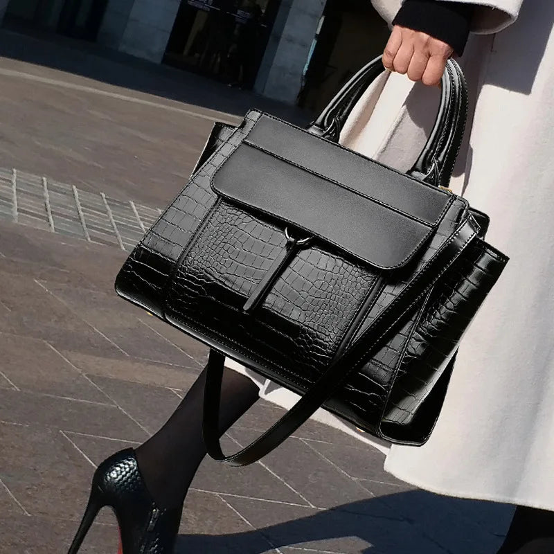 Albeux™ Modern Luxe Crocodile Pattern Satchel | Designer Leather Crossbody Handbag