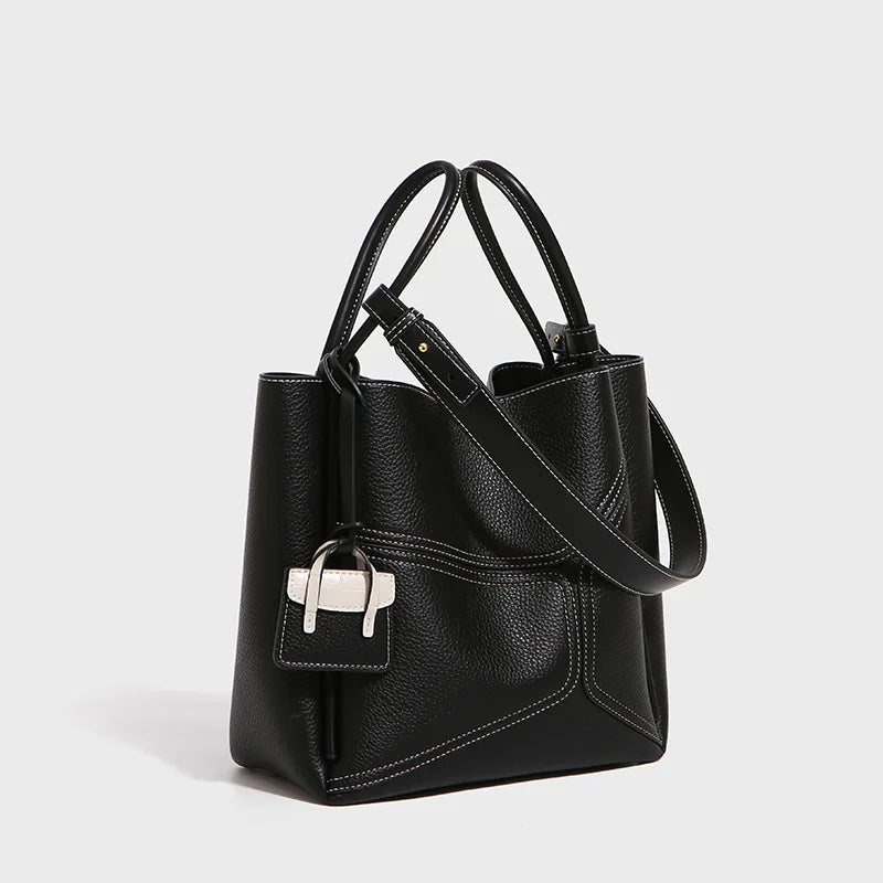 Albeux™ Geometric Genuine Leather Tote Bag | Luxe Panel Shoulder Handbag
