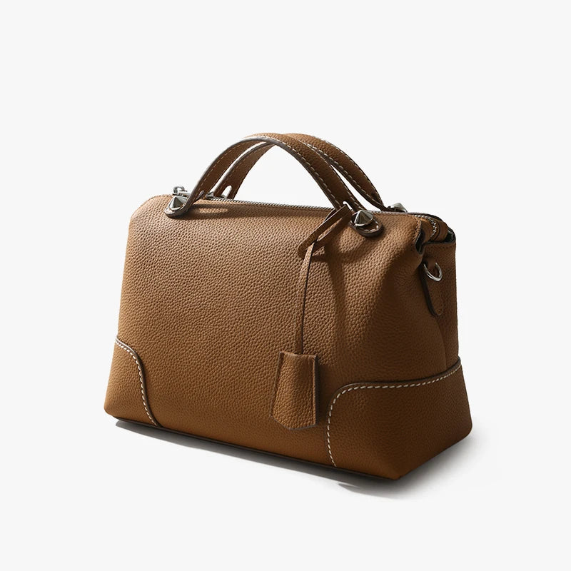Albeux™ Parisian Pebble Leather Satchel | Luxe Top-Grain Cowhide Designer Crossbody Bag for Women