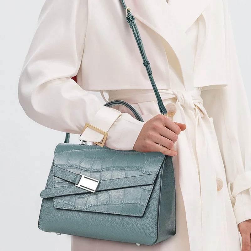 Albeux™ Executive Envelope Flap Leather Handbag | Modern Crocodile-Embossed Crossbody