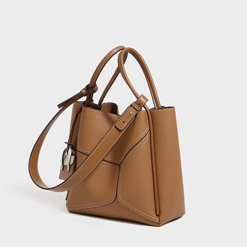 Albeux™ Geometric Genuine Leather Tote Bag | Luxe Panel Shoulder Handbag