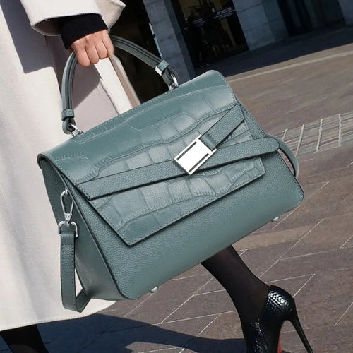Albeux™ Executive Envelope Flap Leather Handbag | Modern Crocodile-Embossed Crossbody