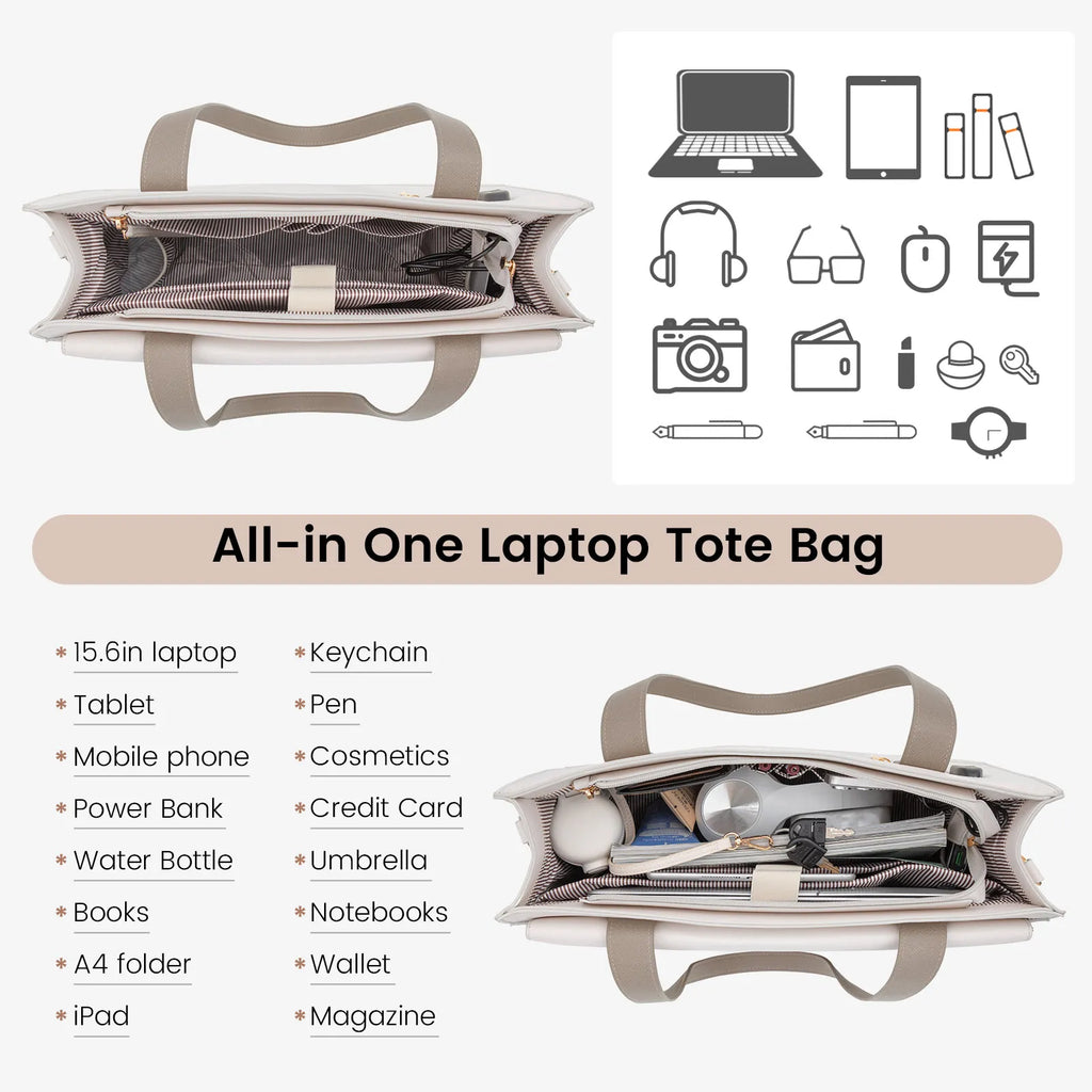 Albeux™ Modern Elegance Business Tote Bag | Multi-Pocket 15.6" Laptop Handbag