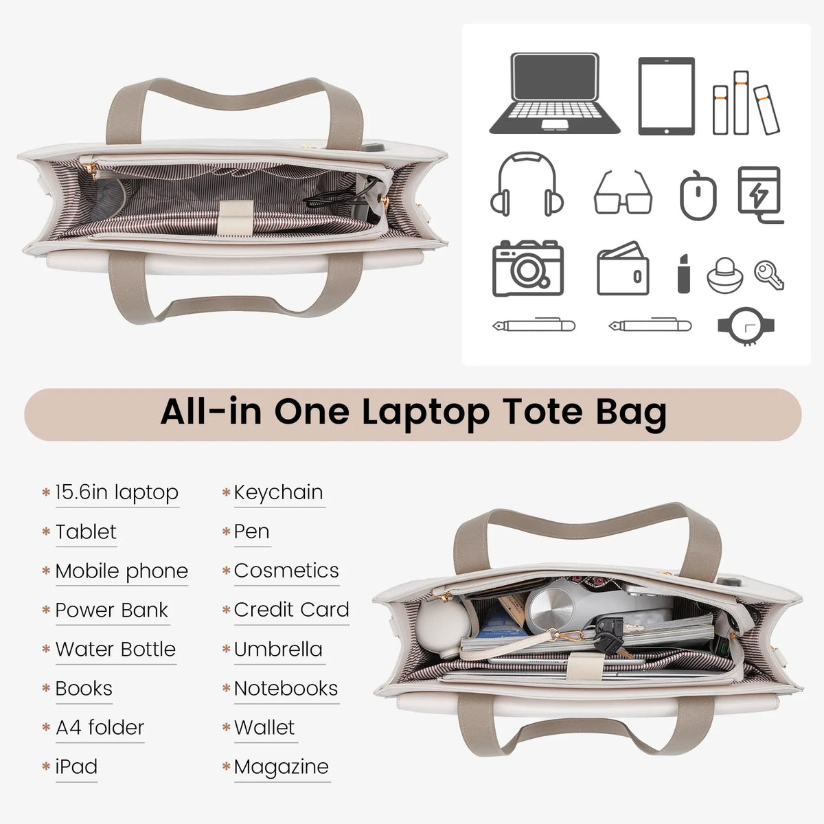 Albeux™ Modern Elegance Business Tote Bag | Multi-Pocket 15.6" Laptop Handbag