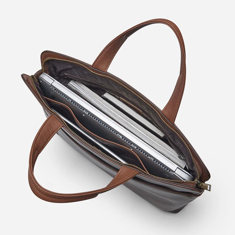 Albeux™ Vintage Genuine Leather Briefcase | Classic Brown Laptop Messenger Bag