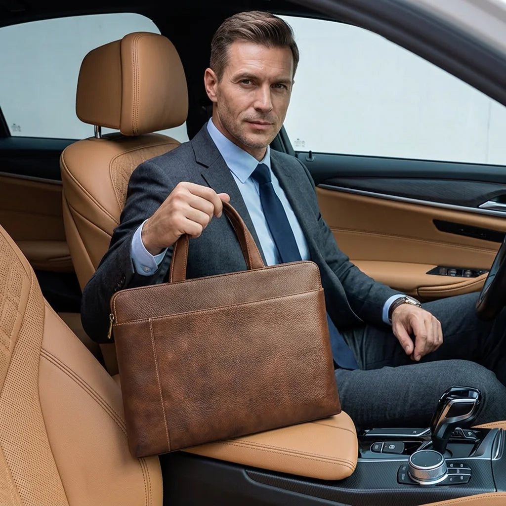 Albeux™ Vintage Genuine Leather Briefcase | Classic Brown Laptop Messenger Bag