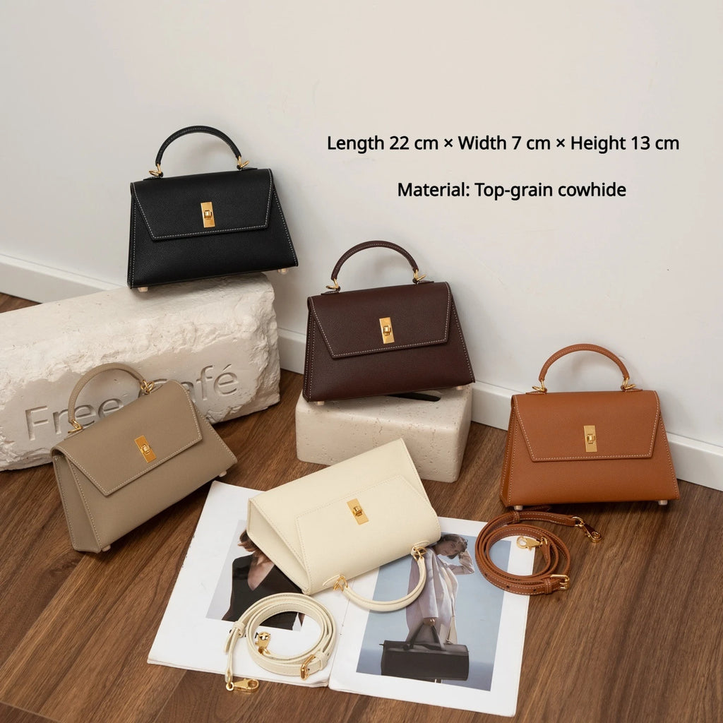 Albeux™ Executive Structured Leather Bag | Modern Classic Turn-Lock Crossbody