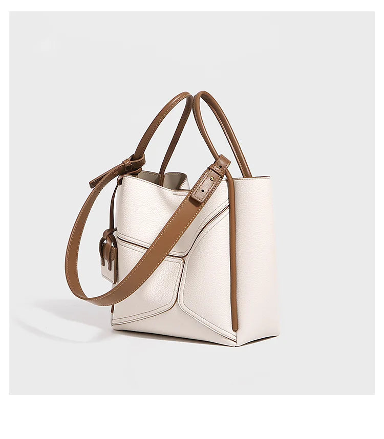 Geometric Genuine Leather Tote Bag | Luxe Panel Shoulder Handbag