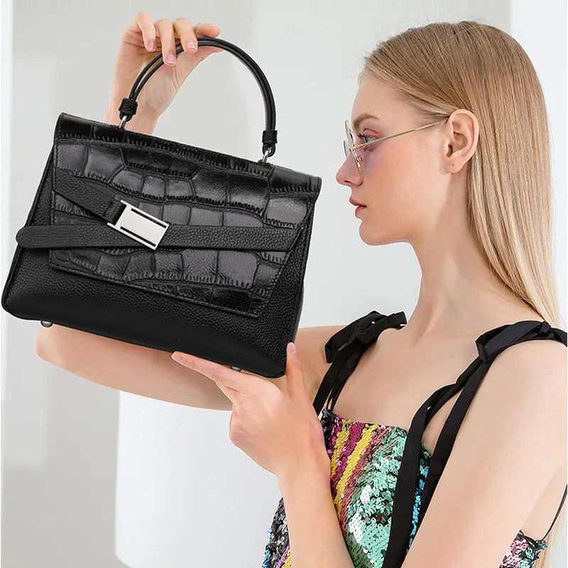Albeux™ Executive Envelope Flap Leather Handbag | Modern Crocodile-Embossed Crossbody