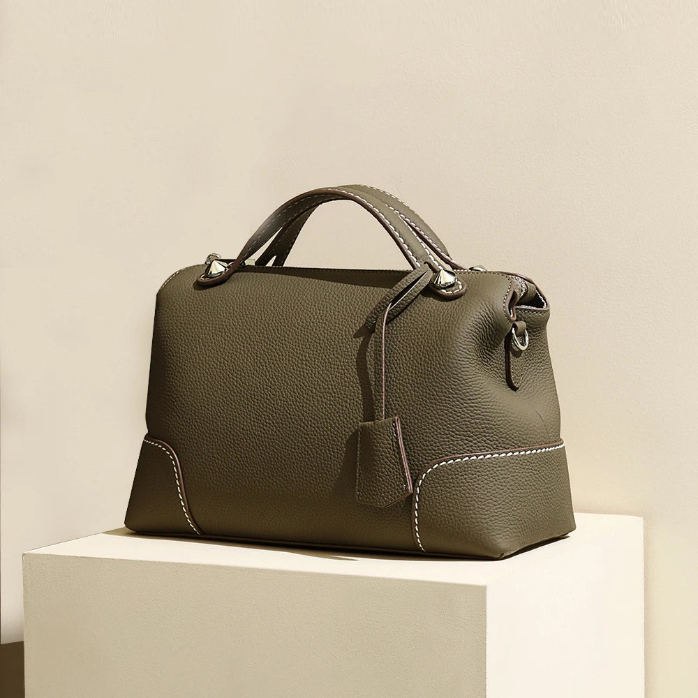 Albeux™ Parisian Pebble Leather Satchel | Luxe Top-Grain Cowhide Designer Crossbody Bag for Women