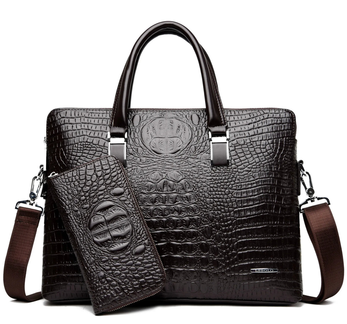 Albeux™ Executive Crocodile-Embossed Briefcase & Wallet Set | Laptop Messenger Bag