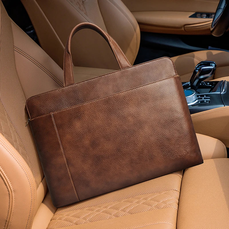 Albeux™ Vintage Genuine Leather Briefcase | Classic Brown Laptop Messenger Bag