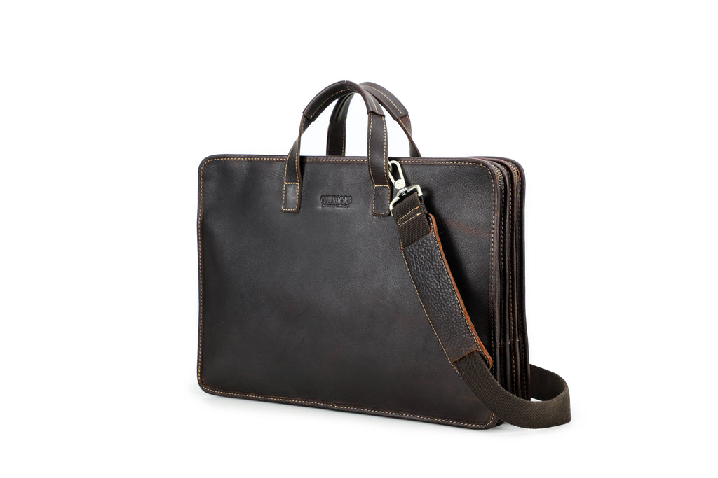 Executive Full-Grain Leather Briefcase | Triple-Zip Laptop Work Bag