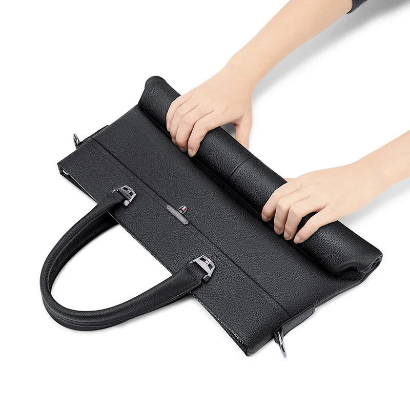 Albeux™ Executive Pebble Leather Briefcase | Modern Business Tote & Laptop Shoulder Bag