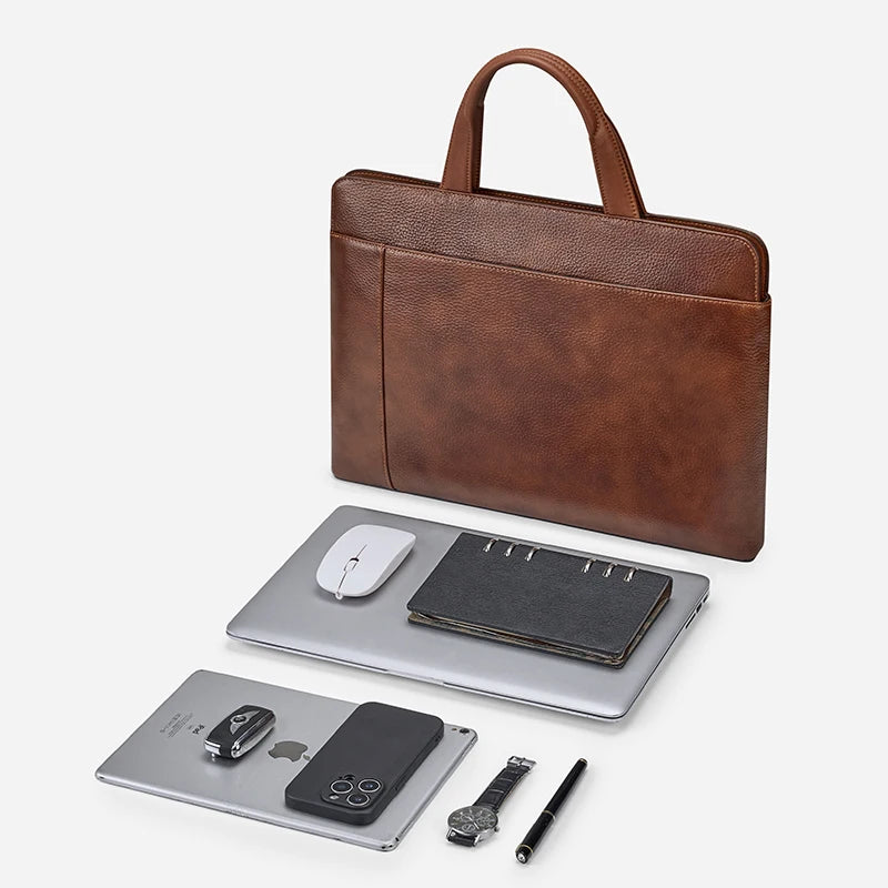 Albeux™ Vintage Genuine Leather Briefcase | Classic Brown Laptop Messenger Bag