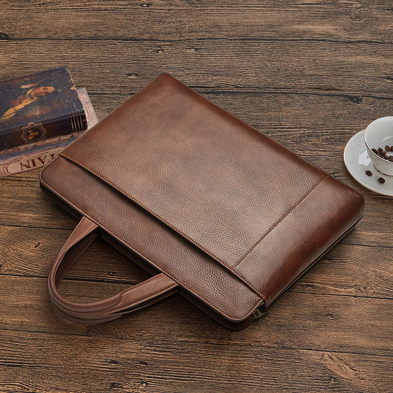 Albeux™ Vintage Genuine Leather Briefcase | Classic Brown Laptop Messenger Bag
