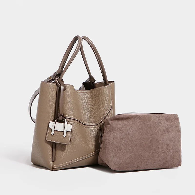Albeux™ Geometric Genuine Leather Tote Bag | Luxe Panel Shoulder Handbag